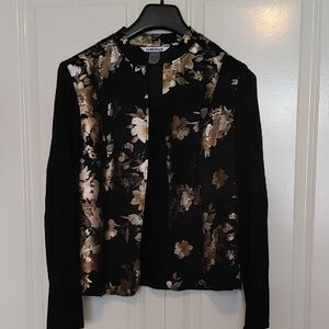 Floral Black and Gold Long Sleeve Knit Cardigan